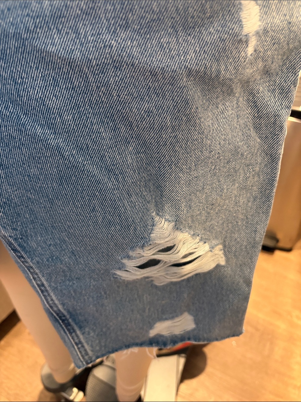 BDG Light Blue Distressed High-Waist Denim Bermuda Shorts - Picture 3 of 10